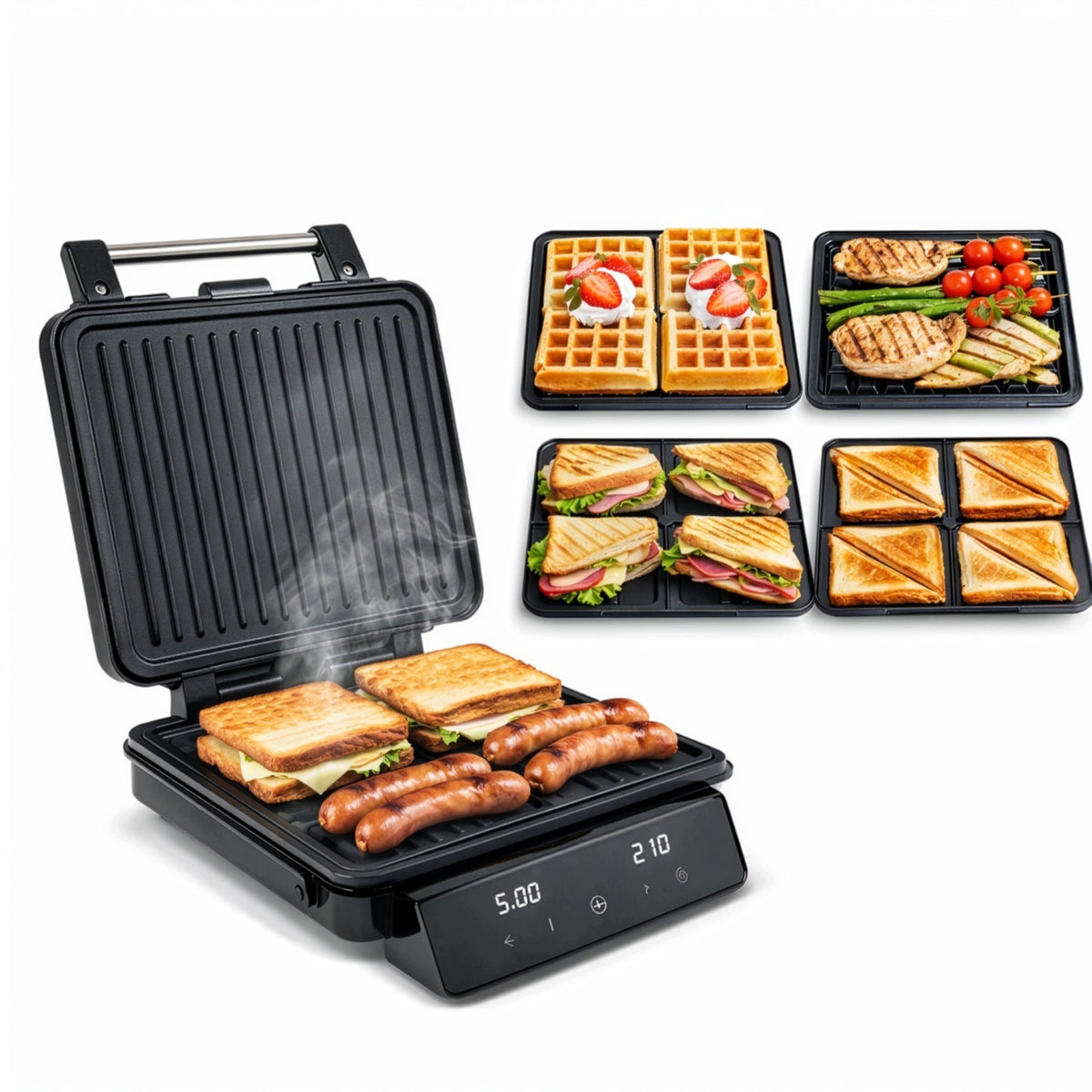 WAFFLE MAKER SANDWICH 4in1 PANINI GRILL 2200W LED 120-210°