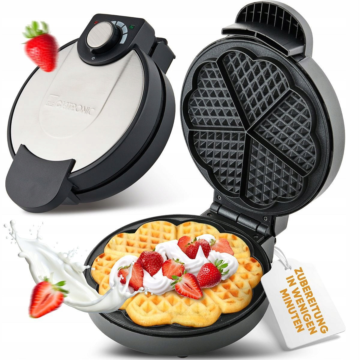 WAFFLE MAKER WAFFLE TOASTER FLUFFY WAFFLES HEART WAFFLES INOX 1000W STRONG