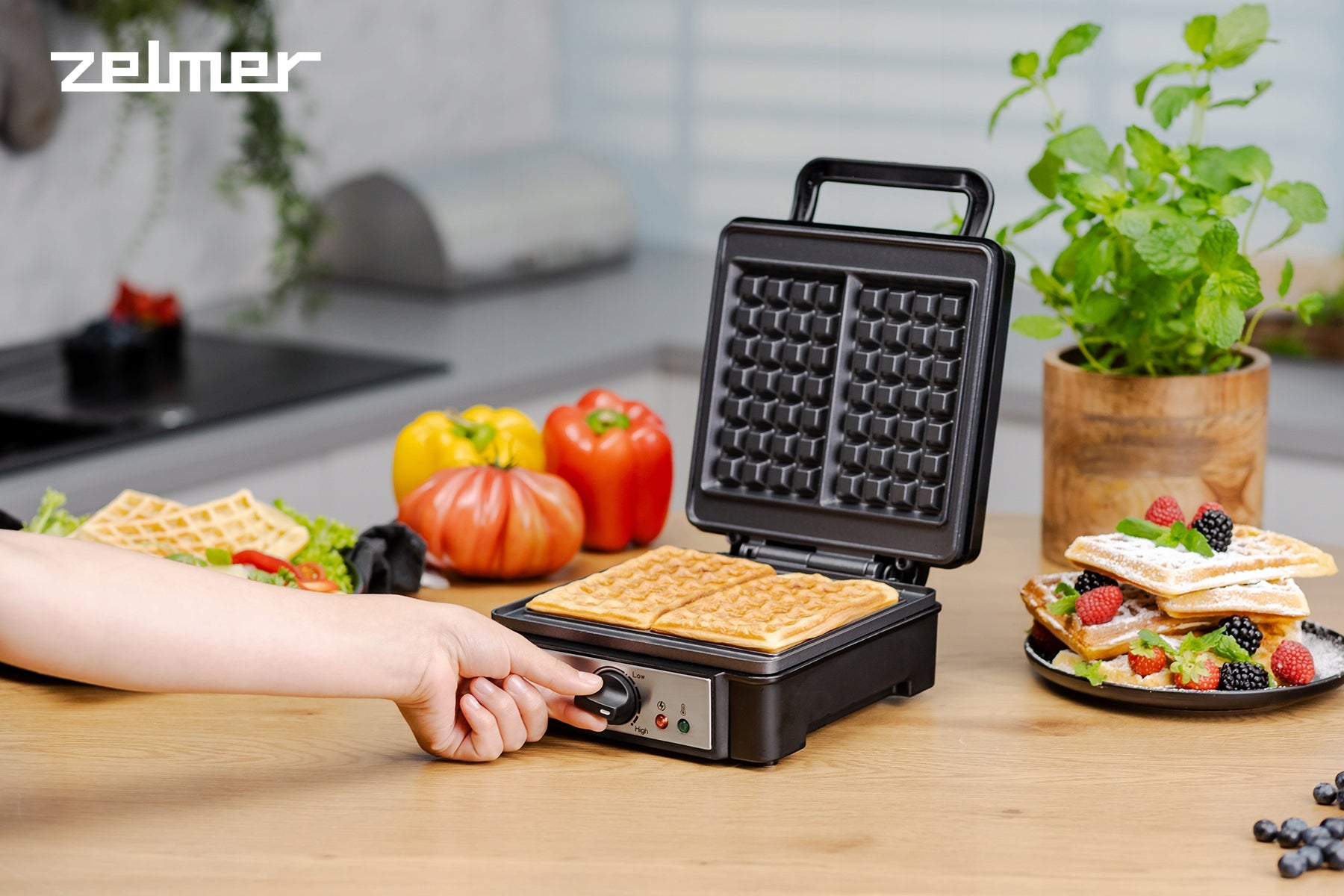 WAFFLE MAKER ZELMER WAFFLES XXL LARGE NON-STICK SURFACE 1200W Packaging status original