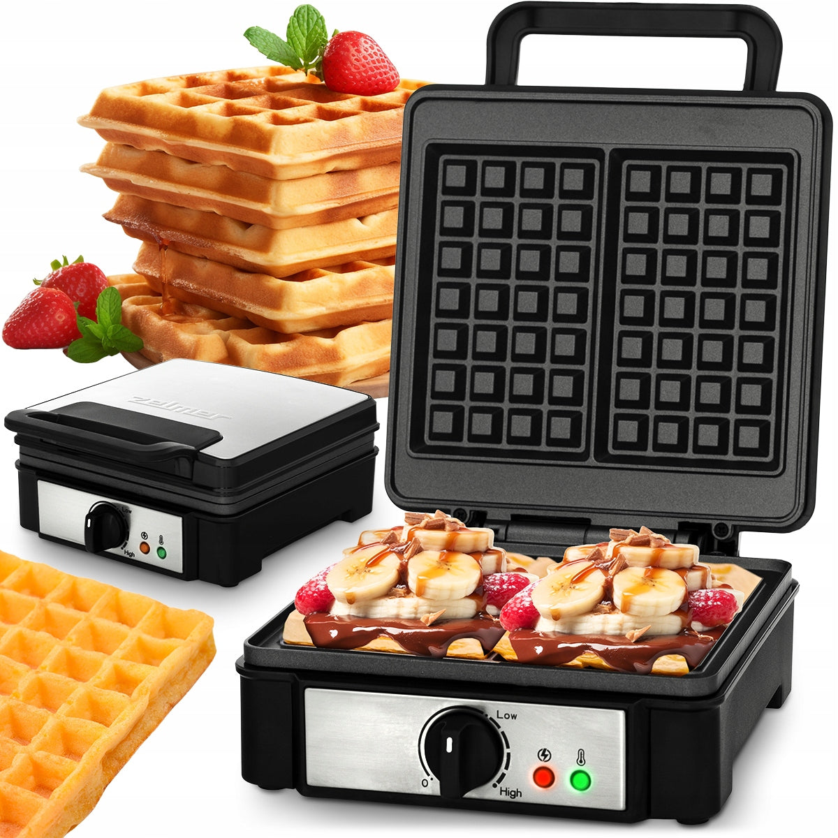 WAFFLE MAKER ZELMER WAFFLES XXL LARGE NON-STICK SURFACE 1200W
