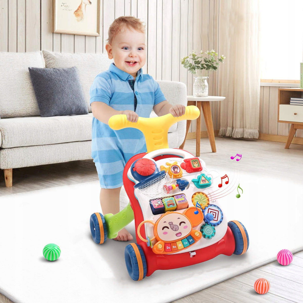WALKER PUSHER EDUCATIONAL TABLE INTERACTIVE PANEL BASKET 5IN1 FOR CHILDREN Brand MalPlay
