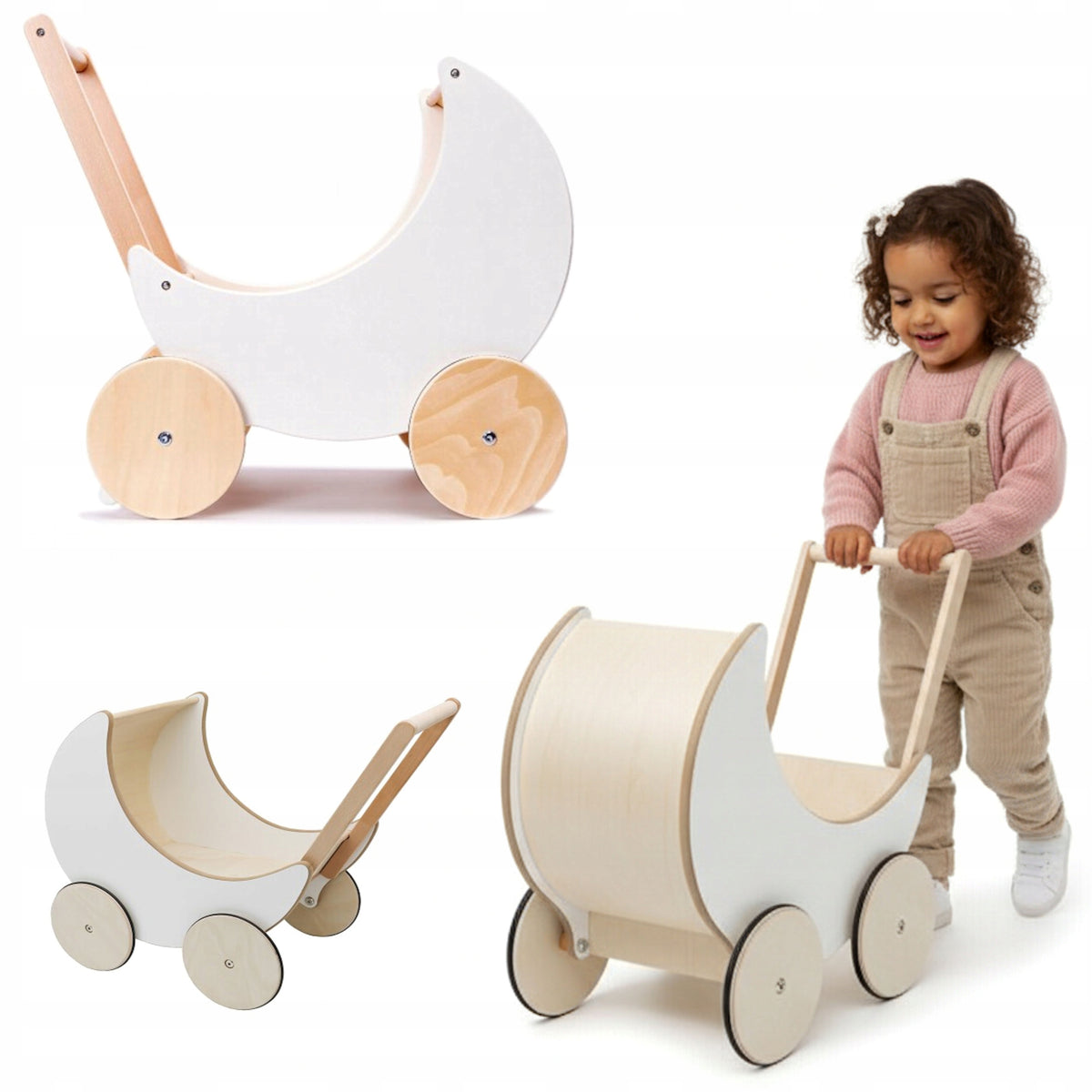 WALKER PUSHER FOR CHILDREN WOODEN DOLL STROLLER 3in1 COIL