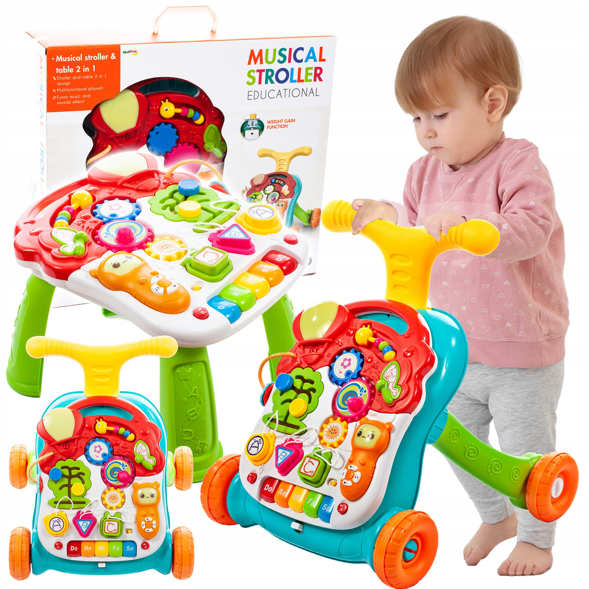 WALKER PUSHER INTERACTIVE EDUCATIONAL TABLE PANEL 5in1 FOR CHILDREN TODDLER