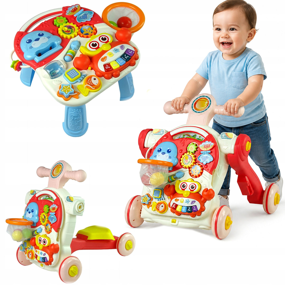 WALKER PUSHER INTERACTIVE FOR KIDS COLORS EQUESTRIAN EDUCATIONAL TABLE 4IN1