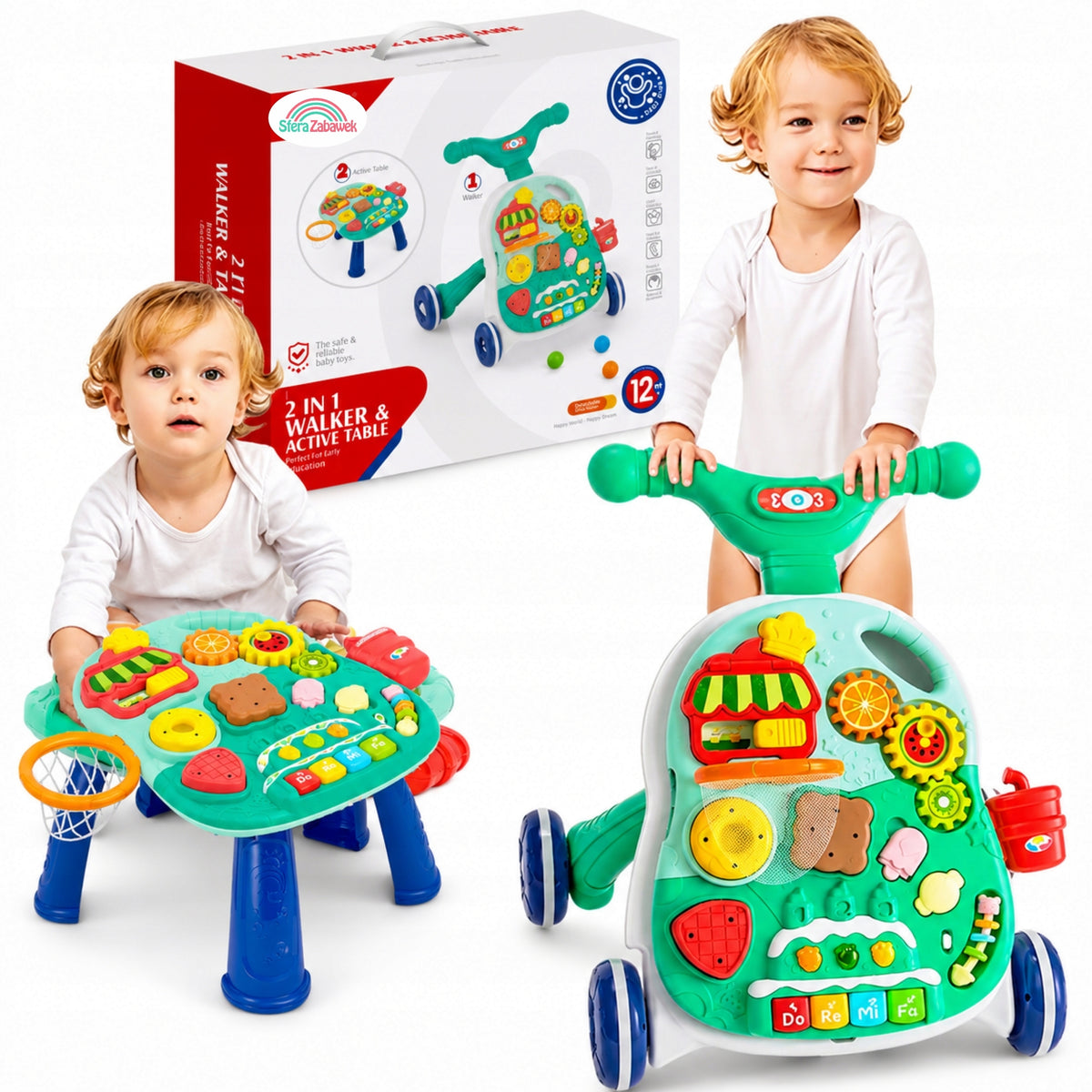 WALKER PUSHER INTERACTIVE TABLE RIDER EDUCATIONAL PANEL 2IN1 PIANO