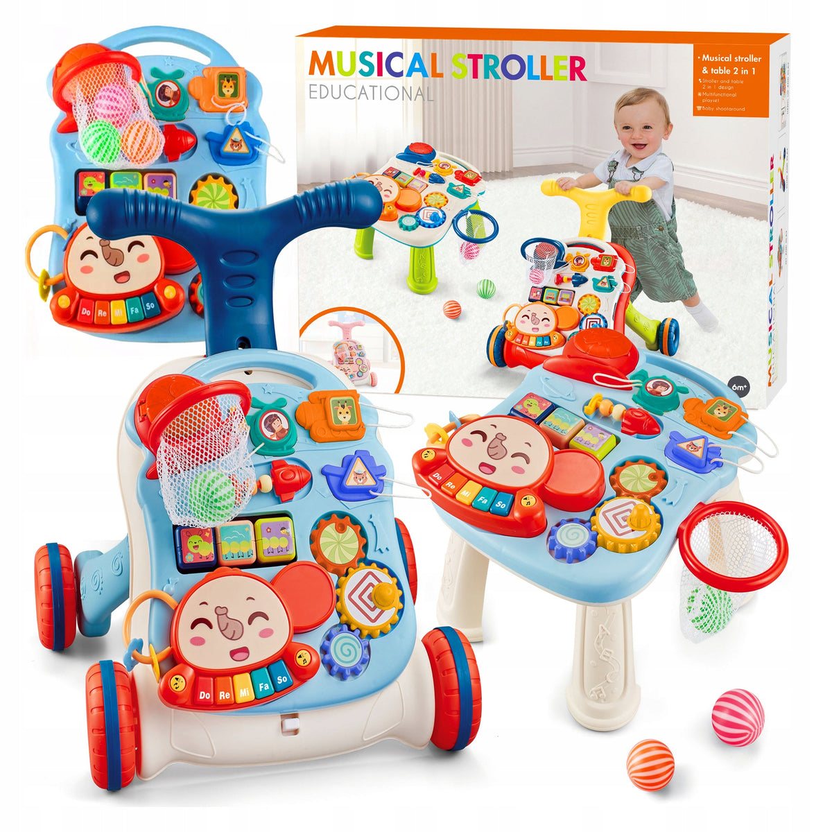 WALKER RIDER PUSHER EDUCATIONAL TABLE INTERACTIVE PANEL FOR CHILDREN 5IN1