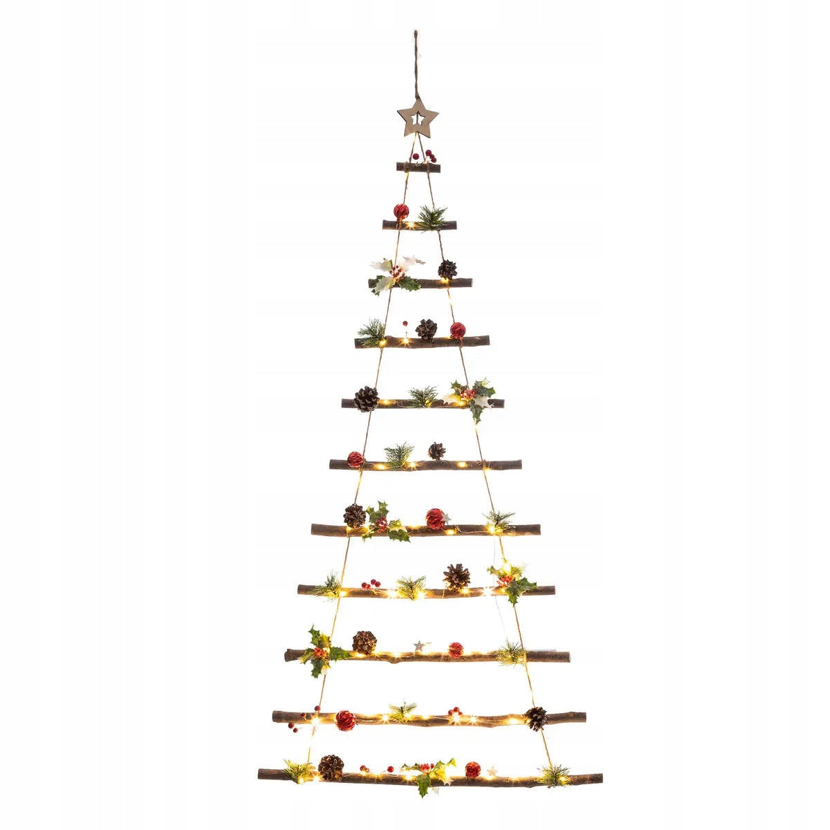 WALL CHRISTMAS TREE WITH WOODEN BRANCHES LED 61X2X120 CM MULTICOLORED