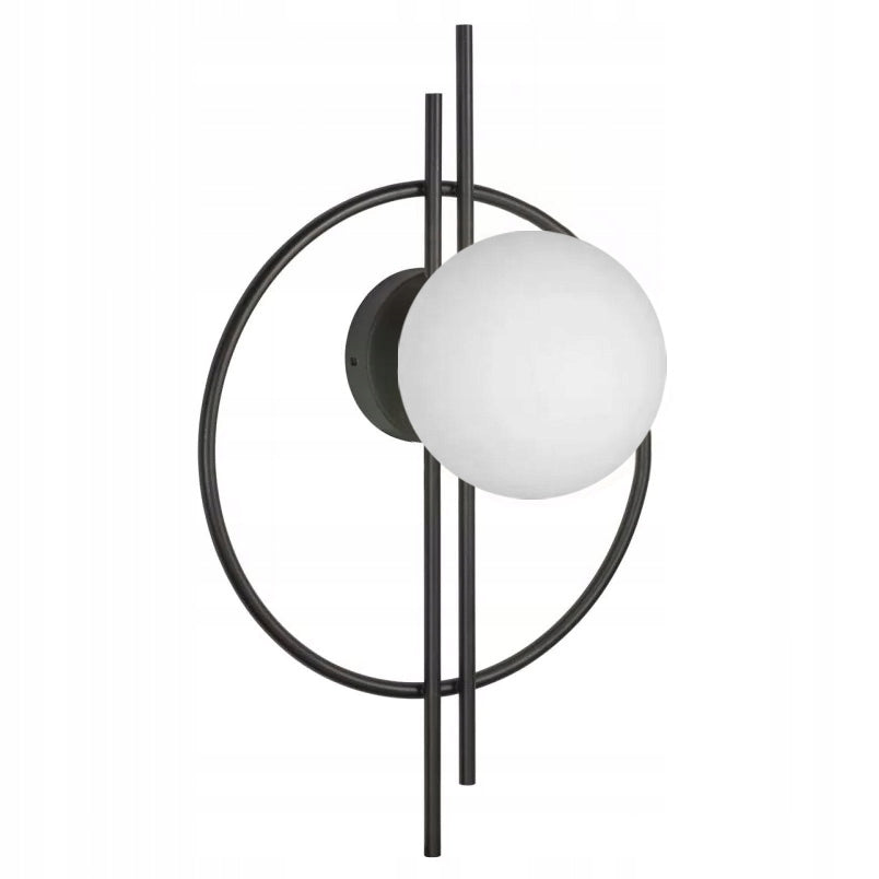 WALL LAMP SCONCE E27 BLACK WITH WHITE LAMPSHADE GLASS GEOMETRIC BALL