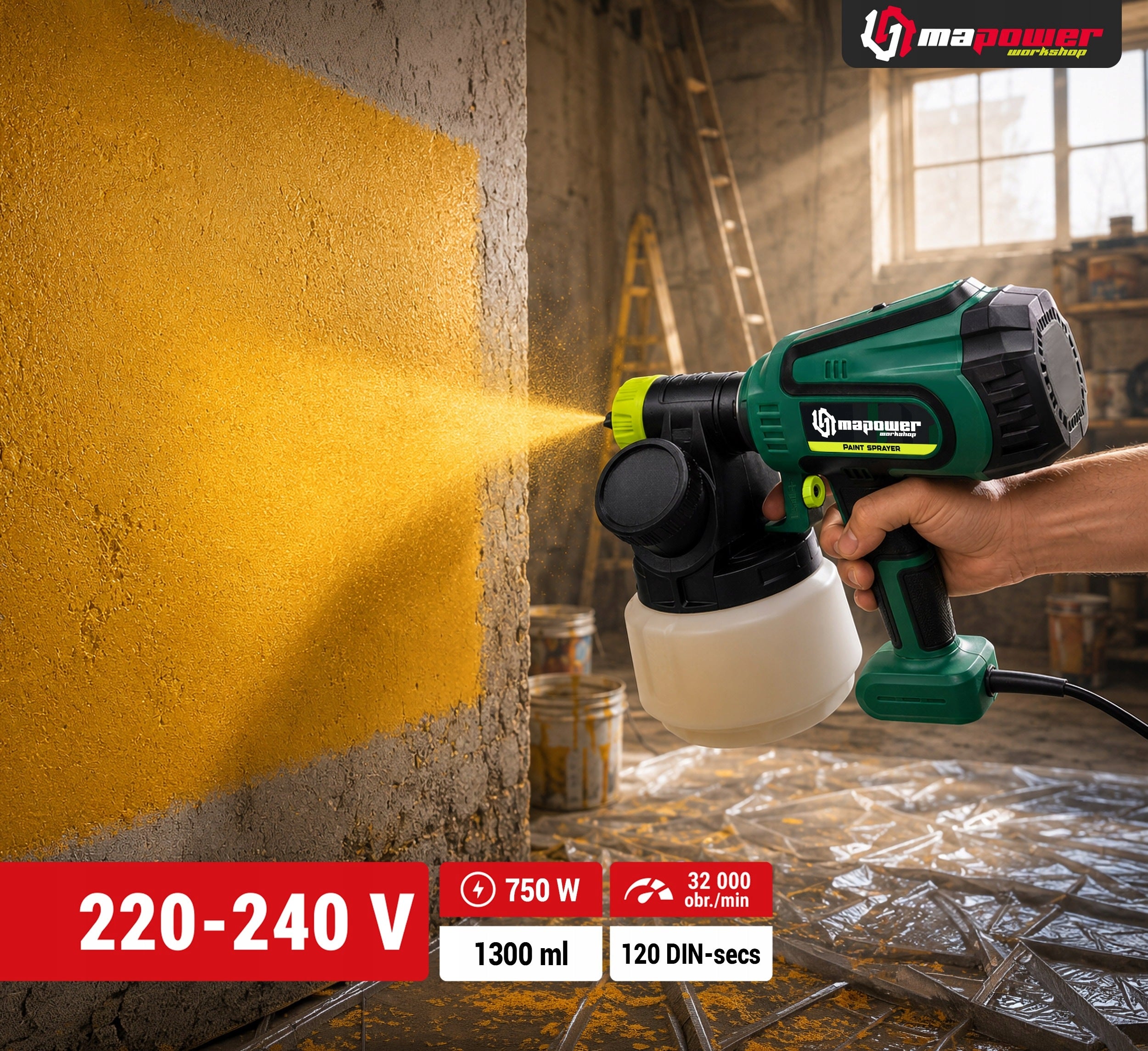 WALL PAINT GUN PAINT SPRAYER 3 NOZZLES 750 IN 120 DIN MAPOWER Packaging status original