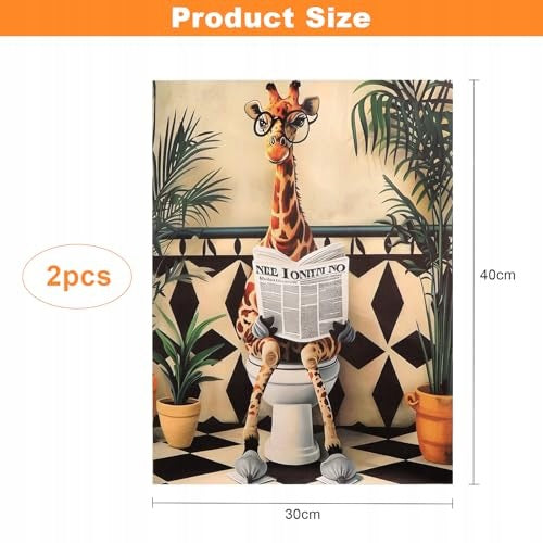 WALL PAINTING GIRAFFE BATHROOM CANVAS 30X40 CM SET OF 2 PCS GIFT Product width 30 cm