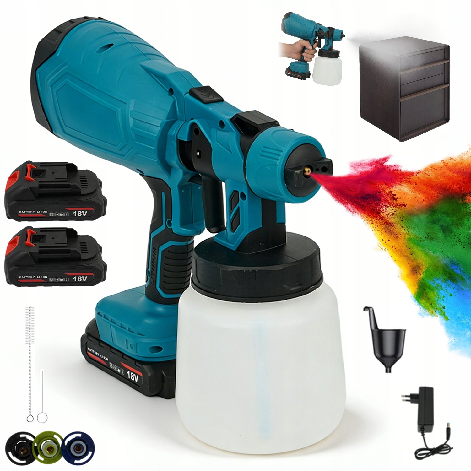 WALL PAINTING GUN ELECTRIC PAINT SPRAYER 3 NOZZLES +2AKU