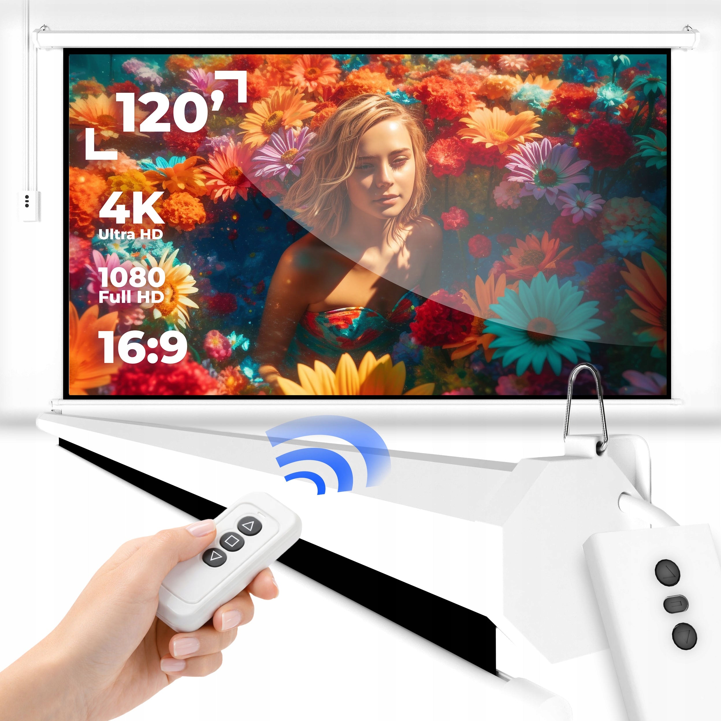 WALL PROJECTION SCREEN 120 INCHES PROJECTOR ELECTRIC AUTOMATIC REMOTE CONTROL Manufacturer code 5908249826663