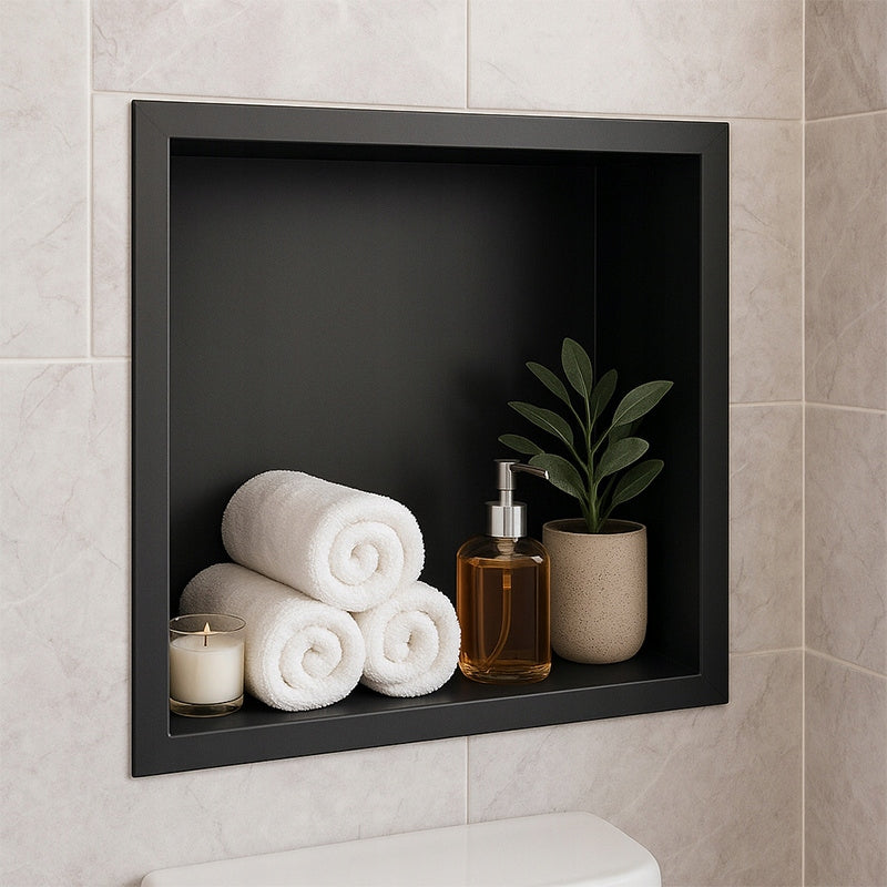 WALL RECESSED BATHROOM SHELF WITH FLANGE IGA 30X30X7 CM BLACK Manufacturer code IGA-BL-30X30X7