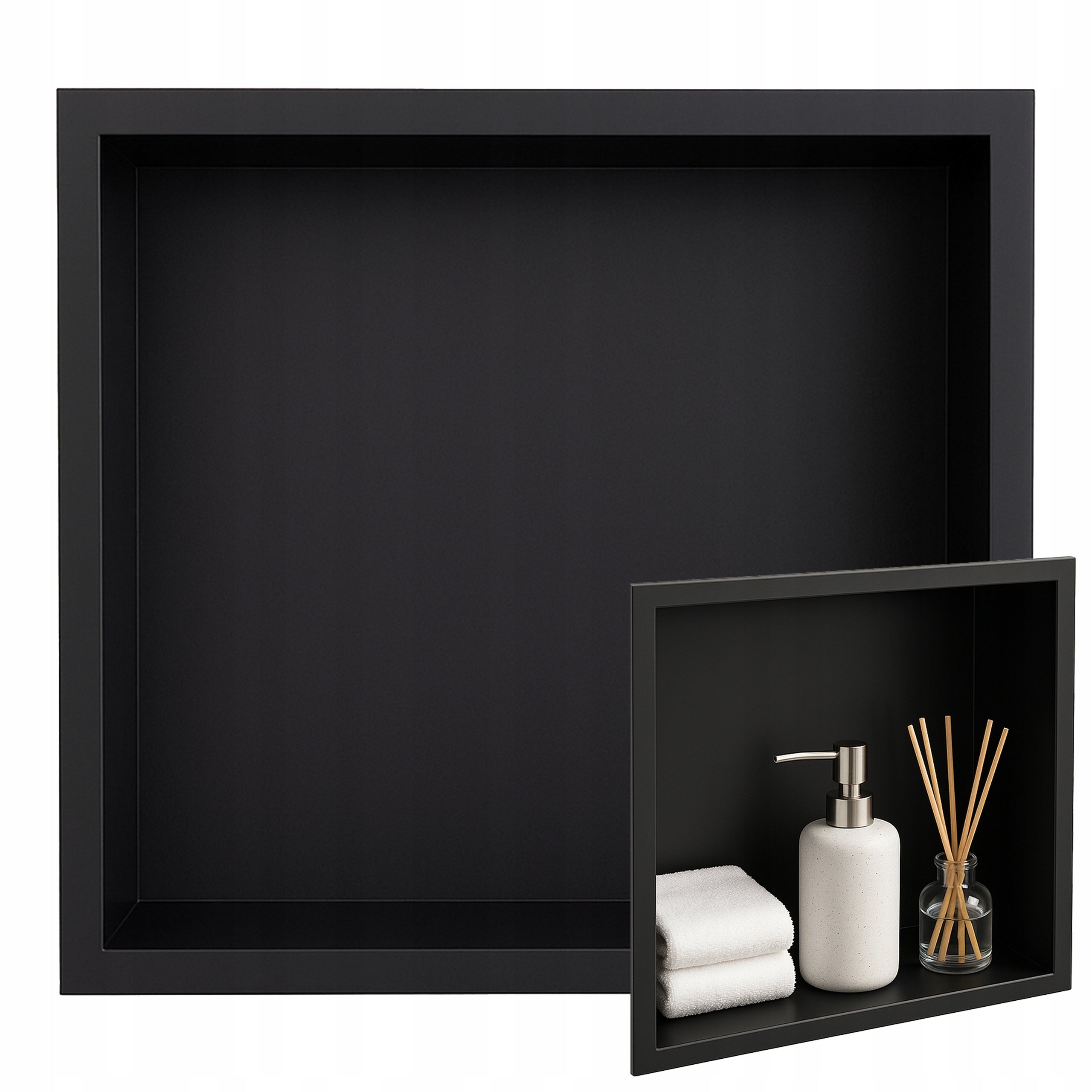 WALL RECESSED BATHROOM SHELF WITH FLANGE IGA 30X30X7 CM BLACK