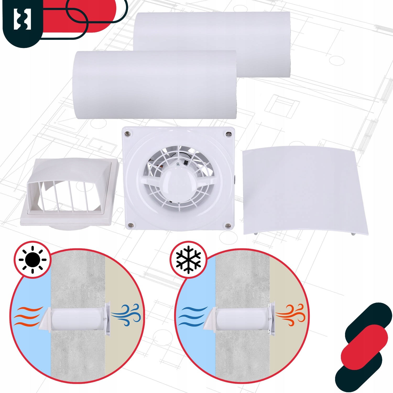 WALL RECUPERATOR DECENTRAL CERAMIC VENTILATION PILOT FI 125 MM WHITE Kind heat recovery ventilator