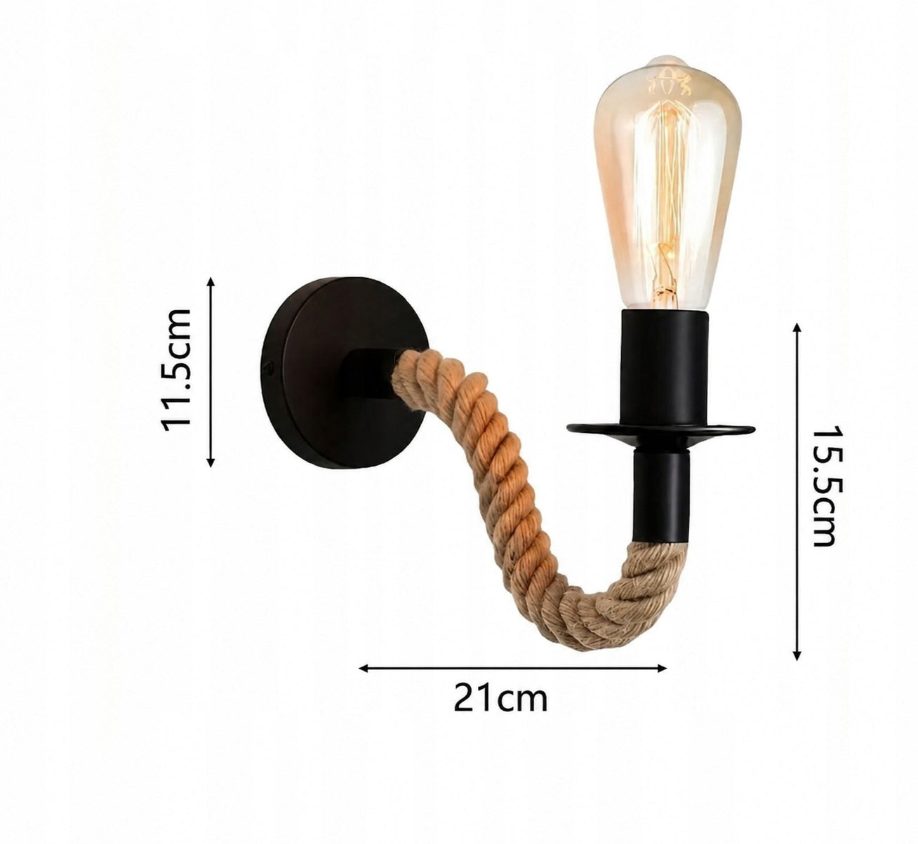 WALL SCONCE LOFT LAMP INDUSTRIAL BOHO ADJUSTABLE JUTE CORD E27 Packaging status original
