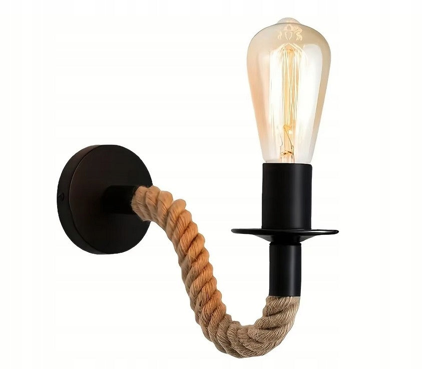 WALL SCONCE LOFT LAMP INDUSTRIAL BOHO ADJUSTABLE JUTE CORD E27