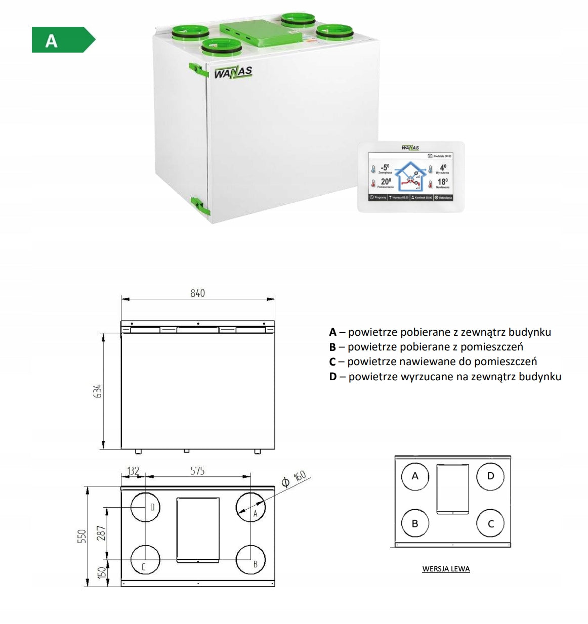 WANAS 350 355 V_XF_E Enthalpic recuperator with assembly included in the price Manufacturer code 350 355 V_XF_E