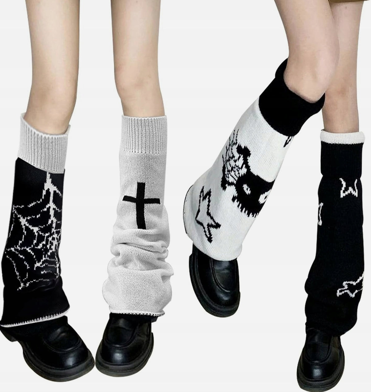 WARMERS 2 PAIRS WHITE BLACK LONG KNITTED WINTER WOMEN WARM