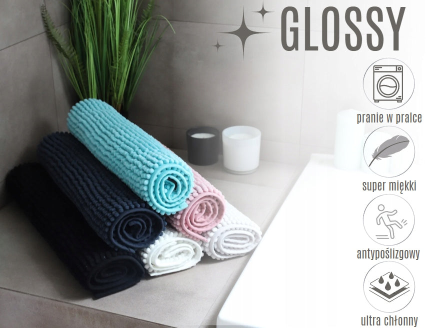 WASHABLE, ANTI-SLIP GLOSSY BATHROOM CARPET 50X70 cm Manufacturer code Dywan do łazienki Glossy