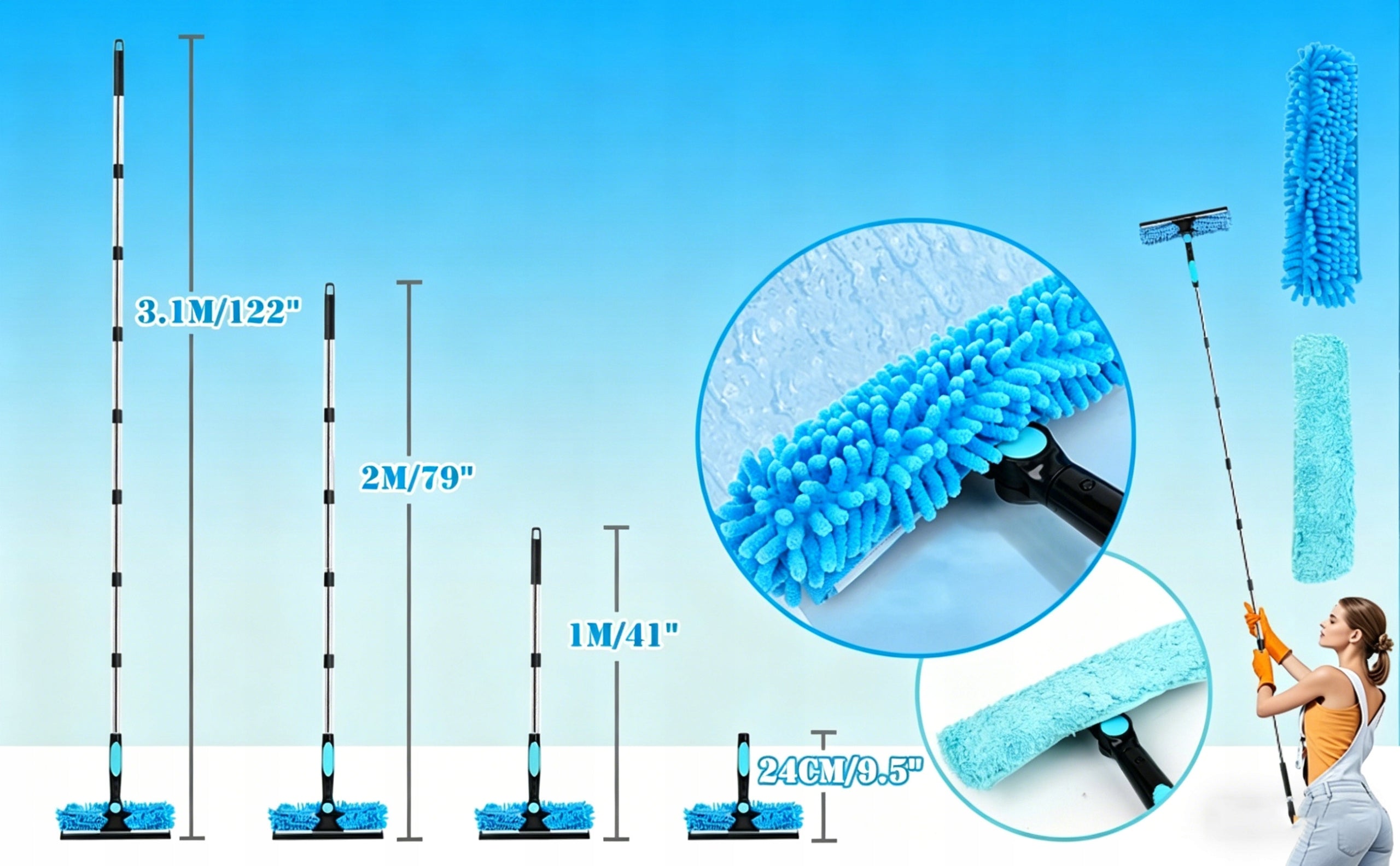 WASHER SQUEEGEE PROFESSIONAL WINDOWS TELESCOPIC GLASS 3IN1 3.1M Weight 1 kg