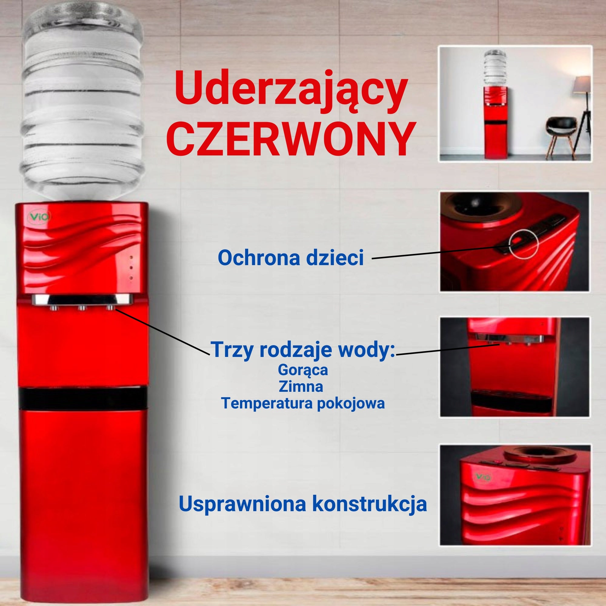 WATER DISPENSER ViO X903-FЕC Red WITH ELECTRONIC COOLING AND CABINET Manufacturer code ViO-X903-FЕC-RED