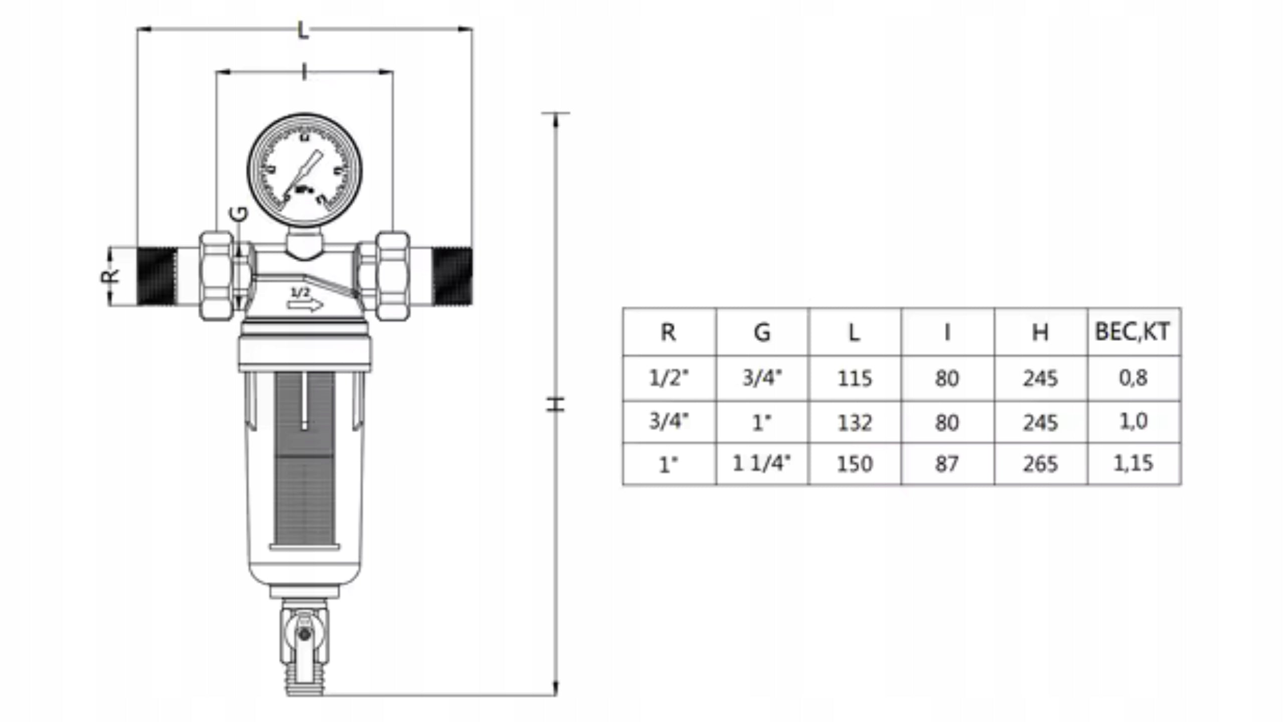 WATER FILTER MECHANICAL SELF-CLEANING WITH 3/4" DN20 PRESSURE GAUGE WITH RINSING Capacity 0 l