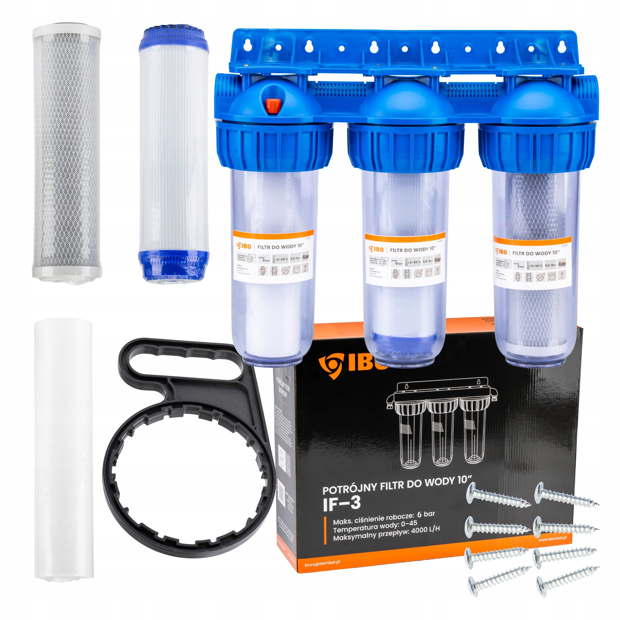 WATER FILTER PRE-BODY HOUSING FI 1'' GW 3-STAGE +INSERTS SET