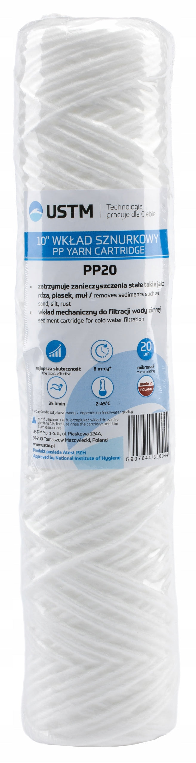 WATER FILTER STRING CARTRIDGE 10" FILTRATION 20 MICRON PP20M 10 PIECES USTM Brand UST-M
