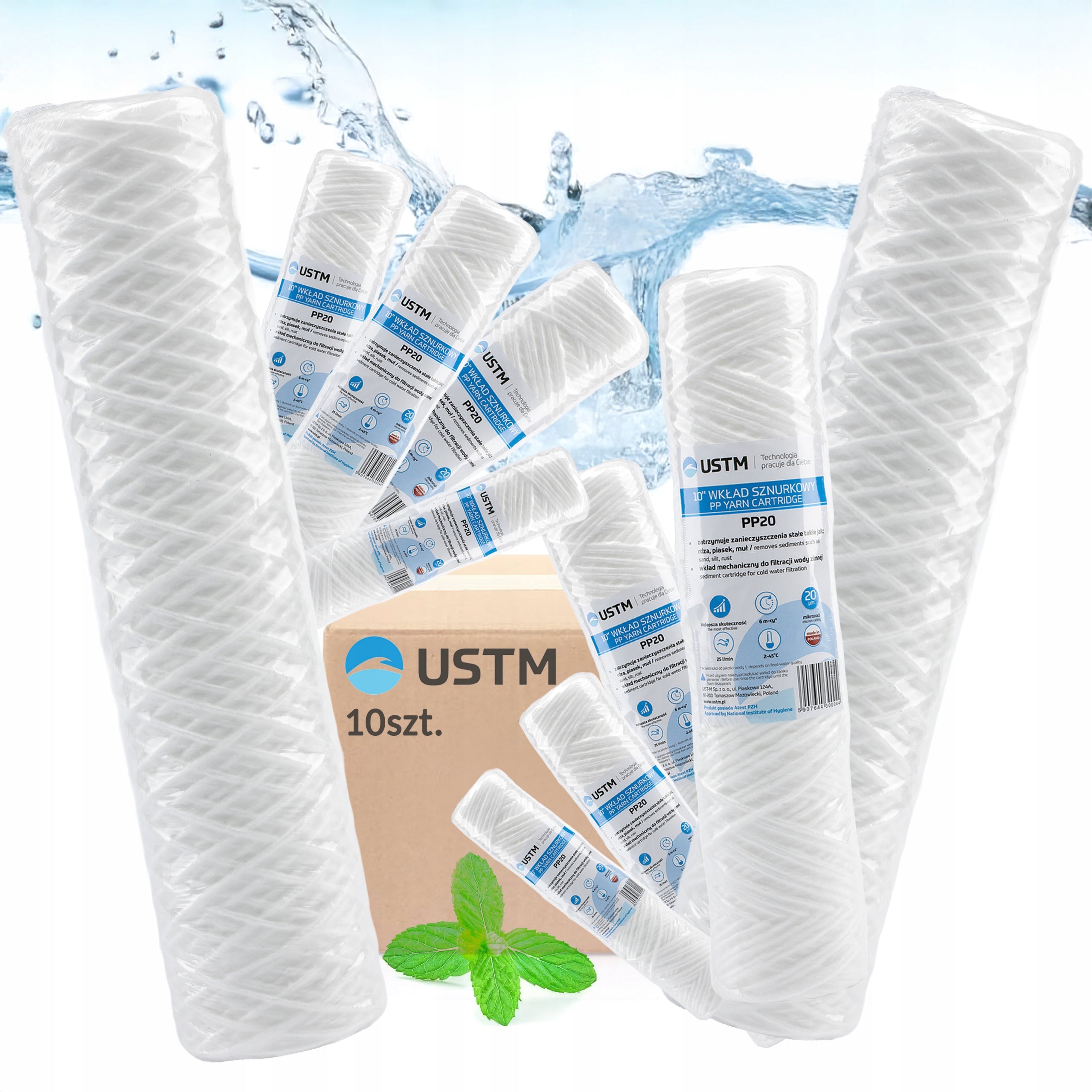 WATER FILTER STRING CARTRIDGE 10" FILTRATION 20 MICRON PP20M 10 PIECES USTM