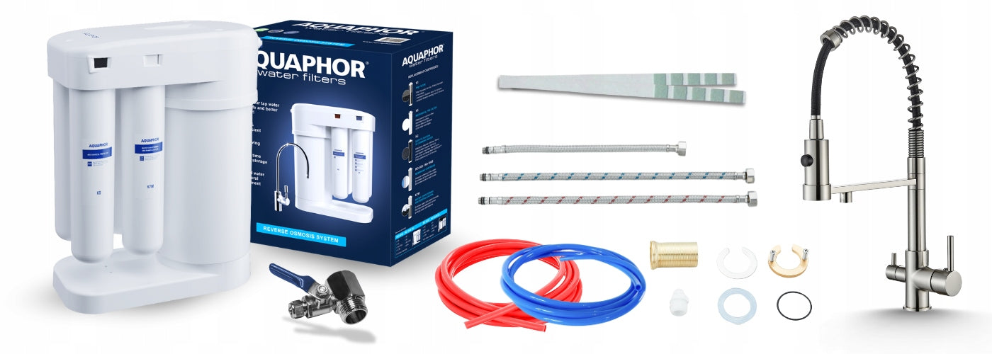 WATER FILTRATION SYSTEM PZH CERTIFICATE AND KITCHEN FAUCET WITH PULL-OUT ARI SPOUT Packaging status original