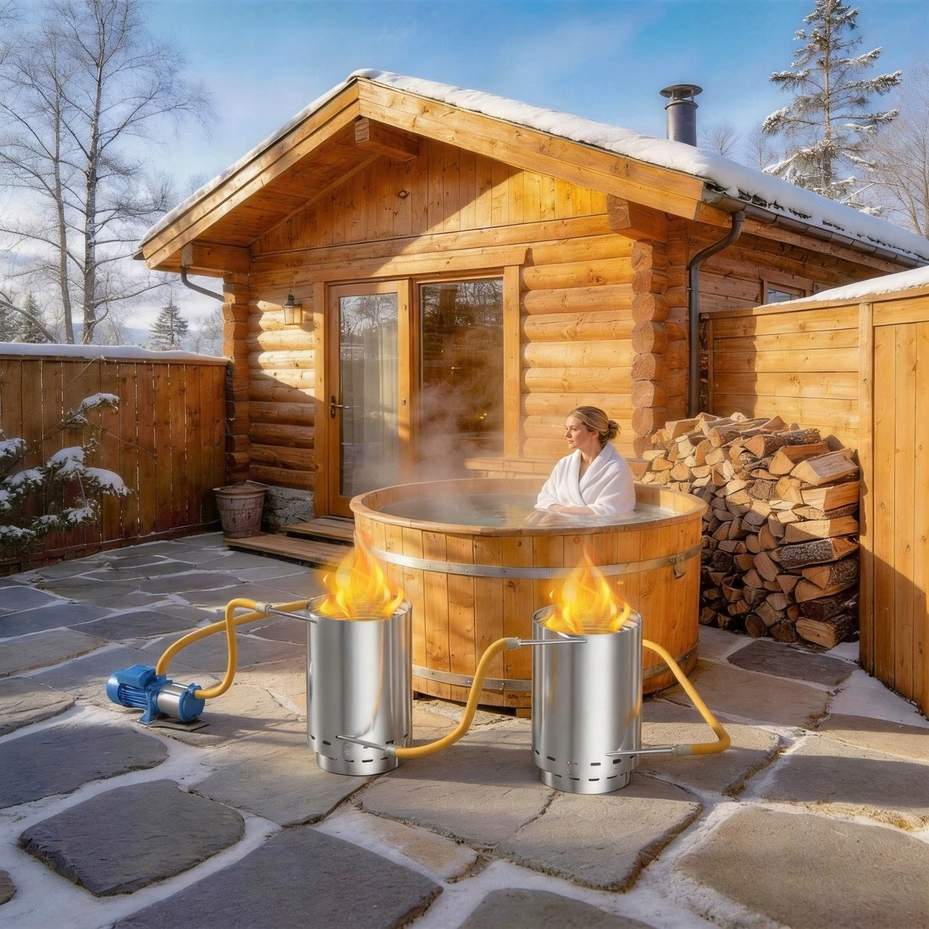 WATER HEATER FOR POOL FIREPLACE JACUZZI FOR WOOD STAINLESS STEEL SET Batteries included no