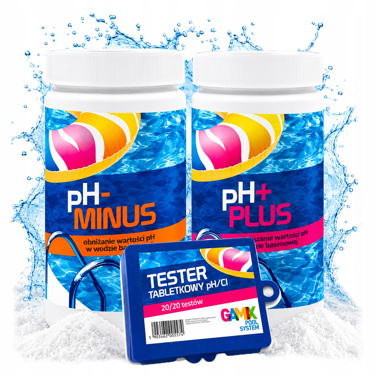 WATER PH ADJUSTMENT KIT PH MINUS- 1,5 KG PH PLUS+ 1KG + TESTER GAMIX