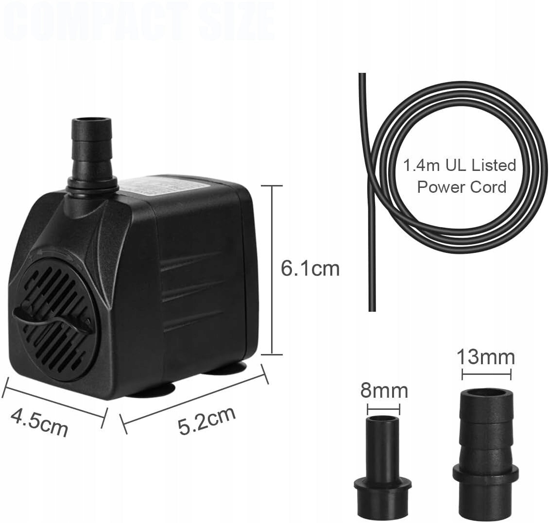 WATER PUMP 10W 600L/H QUIET AQUARIUM POND 4 SUCTIONS 2 STAIRS EAN (GTIN) 6214174114249