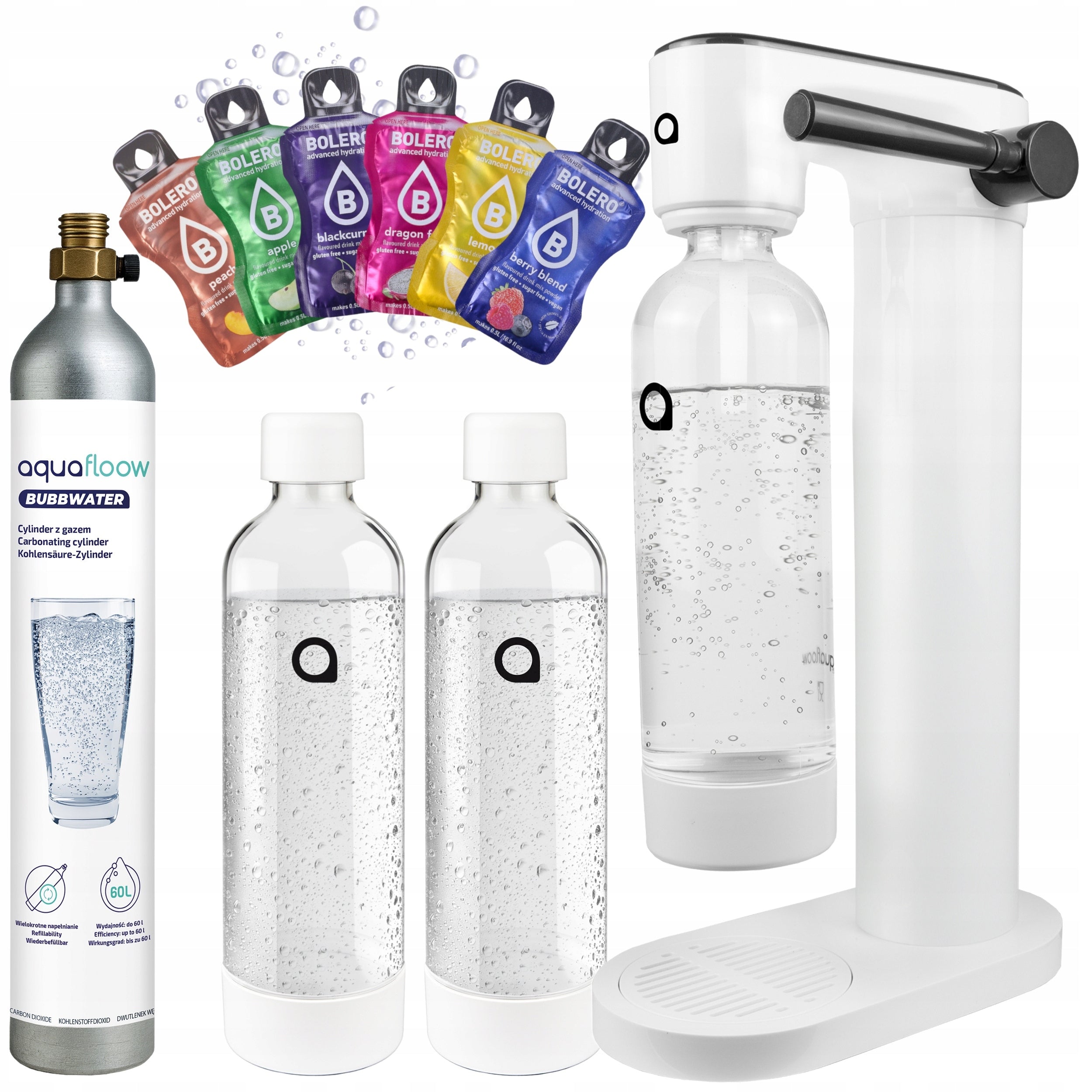 WATER SATURATOR 2X BOTTLE 800ML CARTRIDGE CO2 CYLINDER + BOLERO DRINK