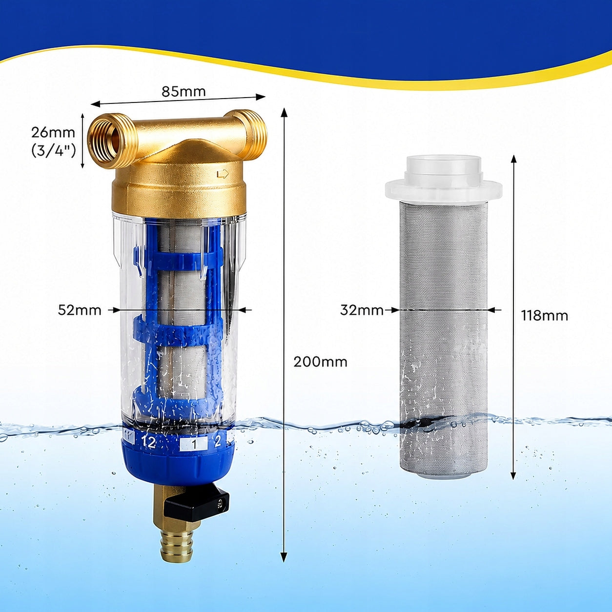 WATER SETTLEMENT FILTER COMPLETE SELF-CLEANING 3/4" / 1/2" Brand no brand