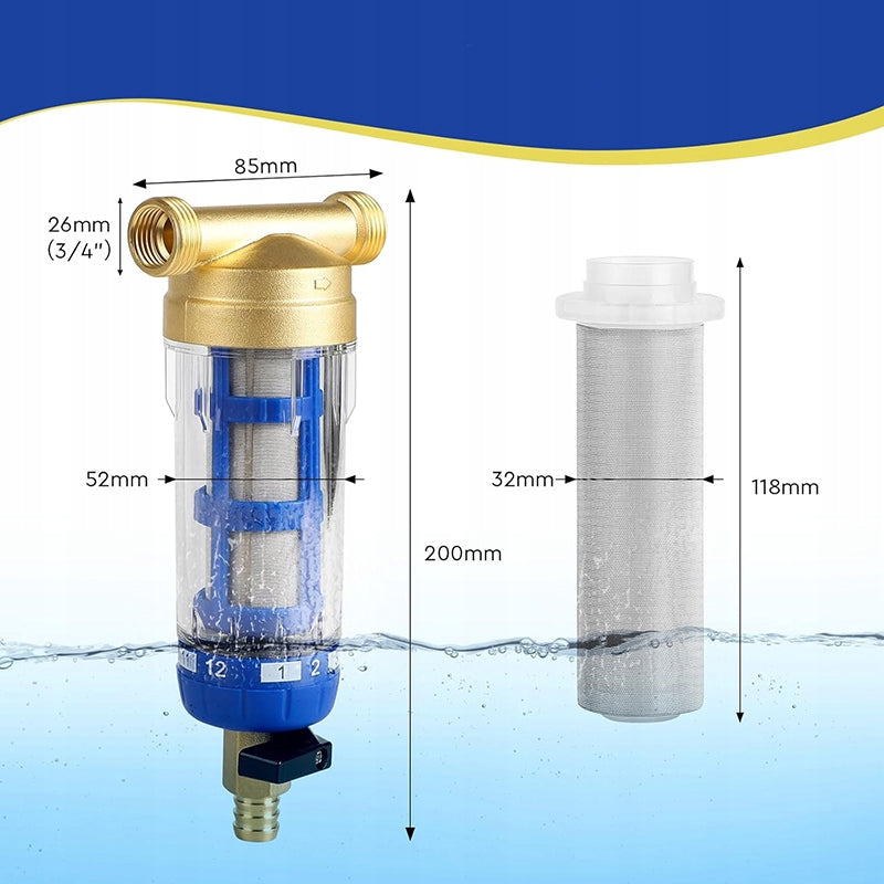 WATER SETTLEMENT FILTER COMPLETE SELF-CLEANING 3/4"/ 1/2" Packaging status original