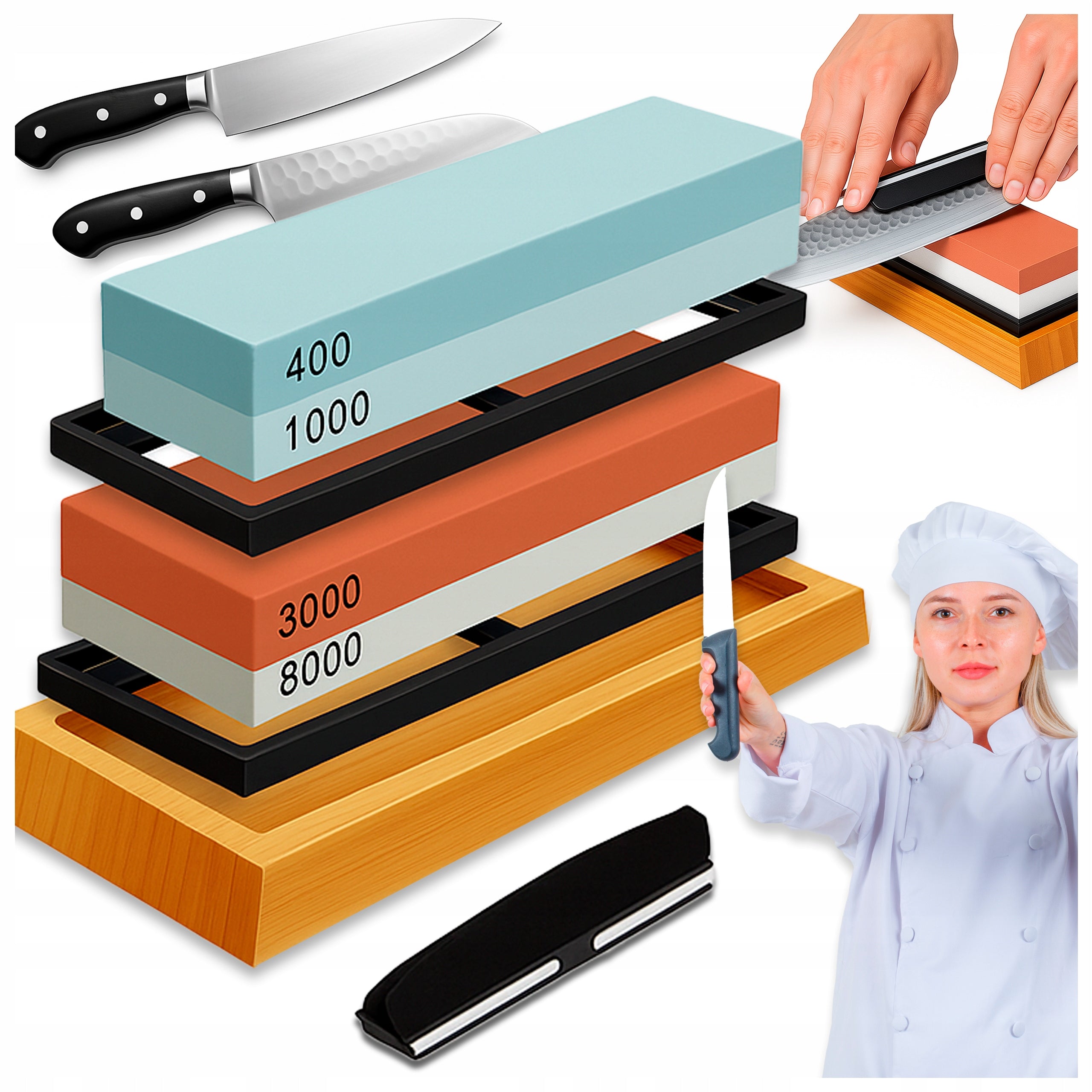 WATER STONE FOR SHARPENING KITCHEN KNIVES WHETSTONE SHARPENER STALK SET