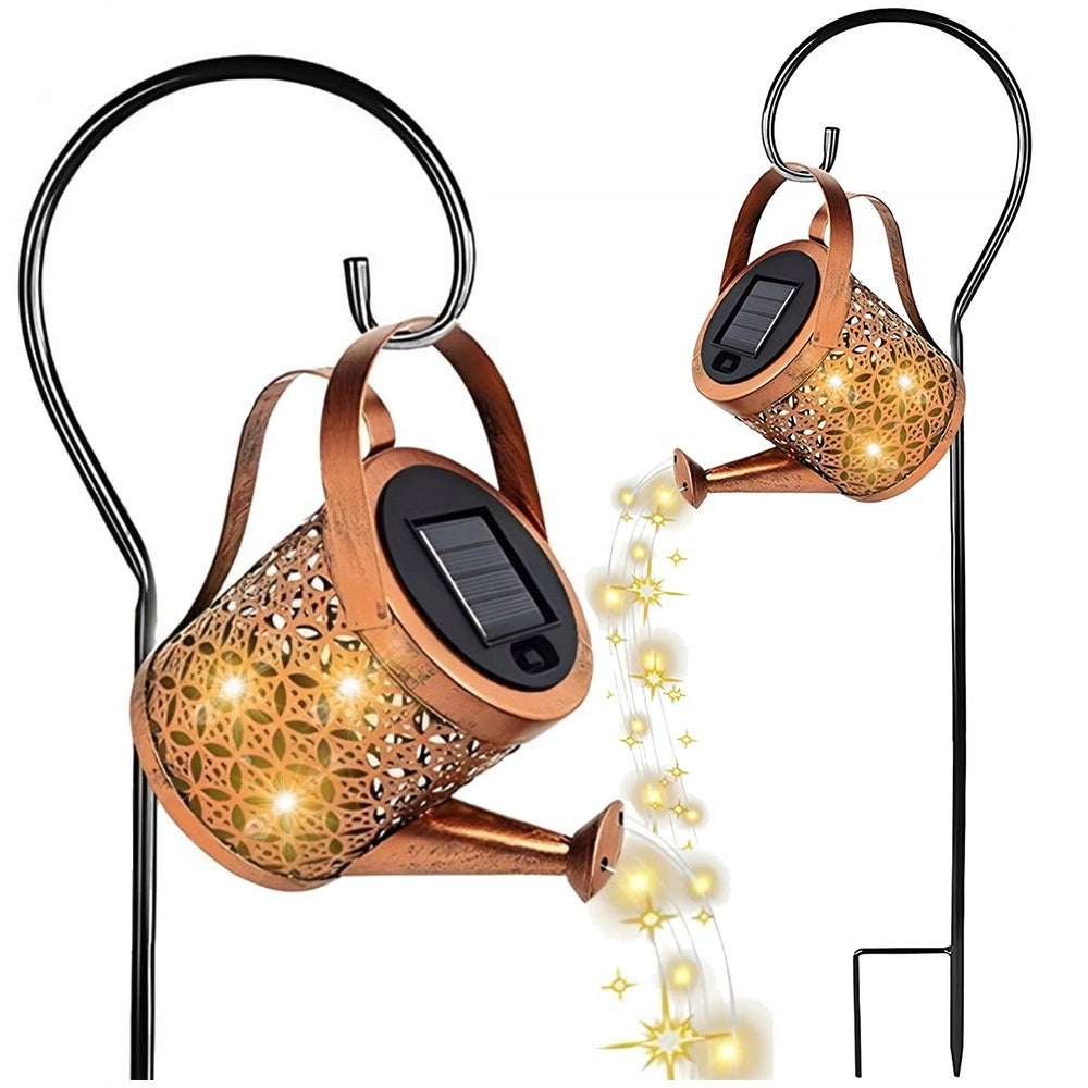 WATERING CAN LED SOLAR GARDEN LAMP DECORATIVE HAMMERED DUSK SENSOR