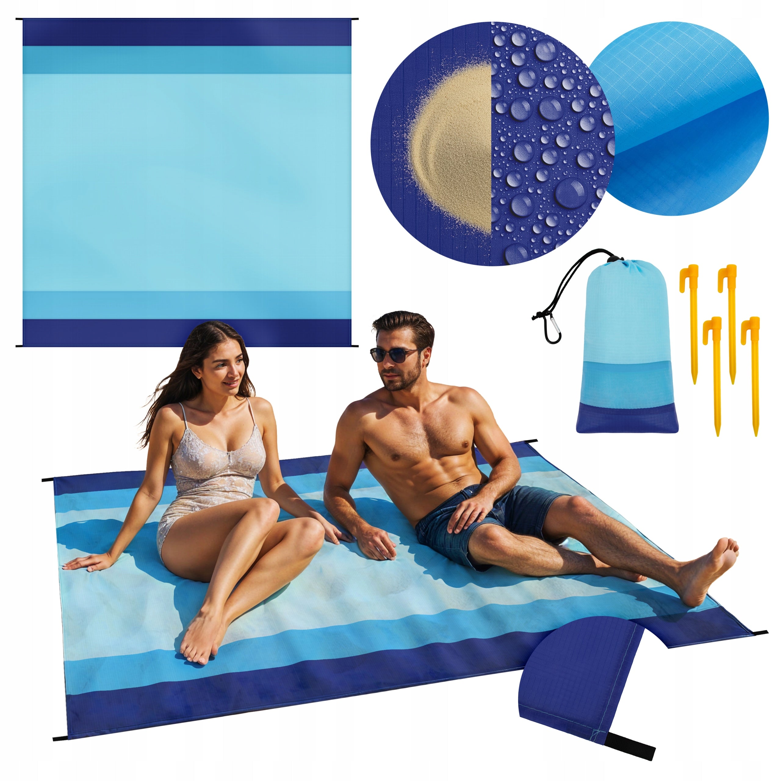 WATERPROOF BEACH MAT TOURIST BLANKET 200x200 CM FOLDING LIGHTWEIGHT + CASE