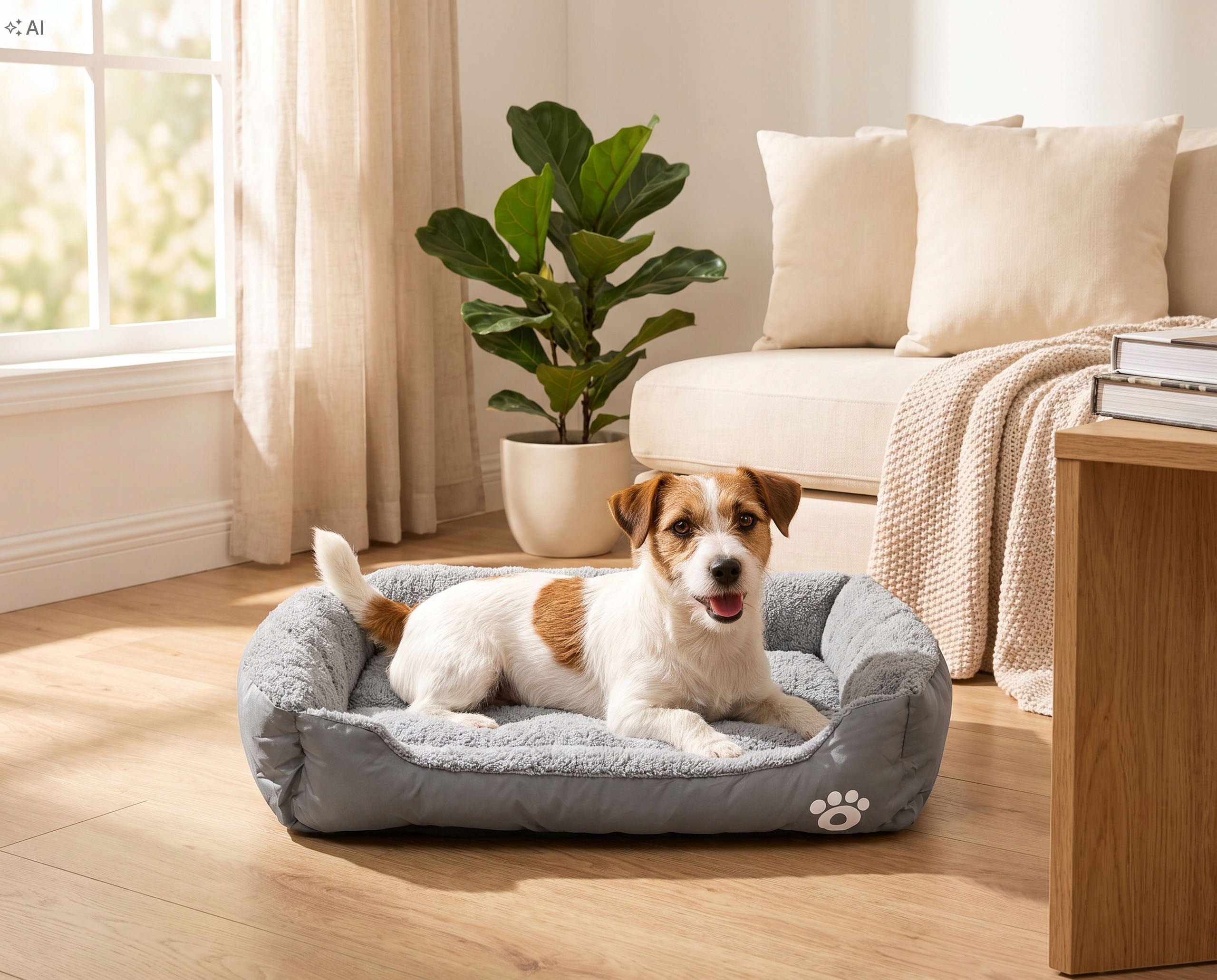 WATERPROOF CAT ANIMAL DOG BED 60x45CM PILLOW GREY SOFT Packaging status original