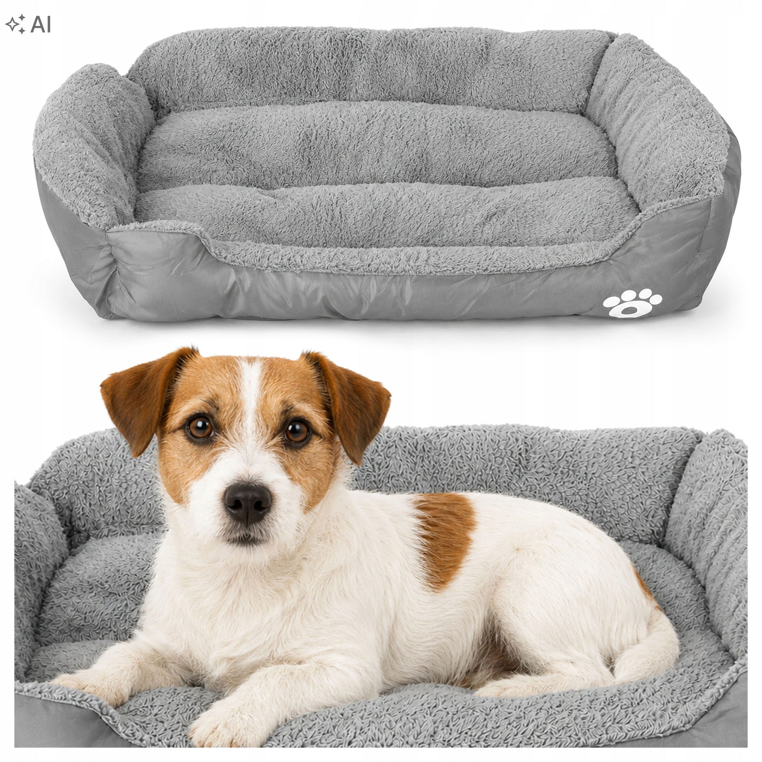 WATERPROOF CAT ANIMAL DOG BED 60x45CM PILLOW GREY SOFT