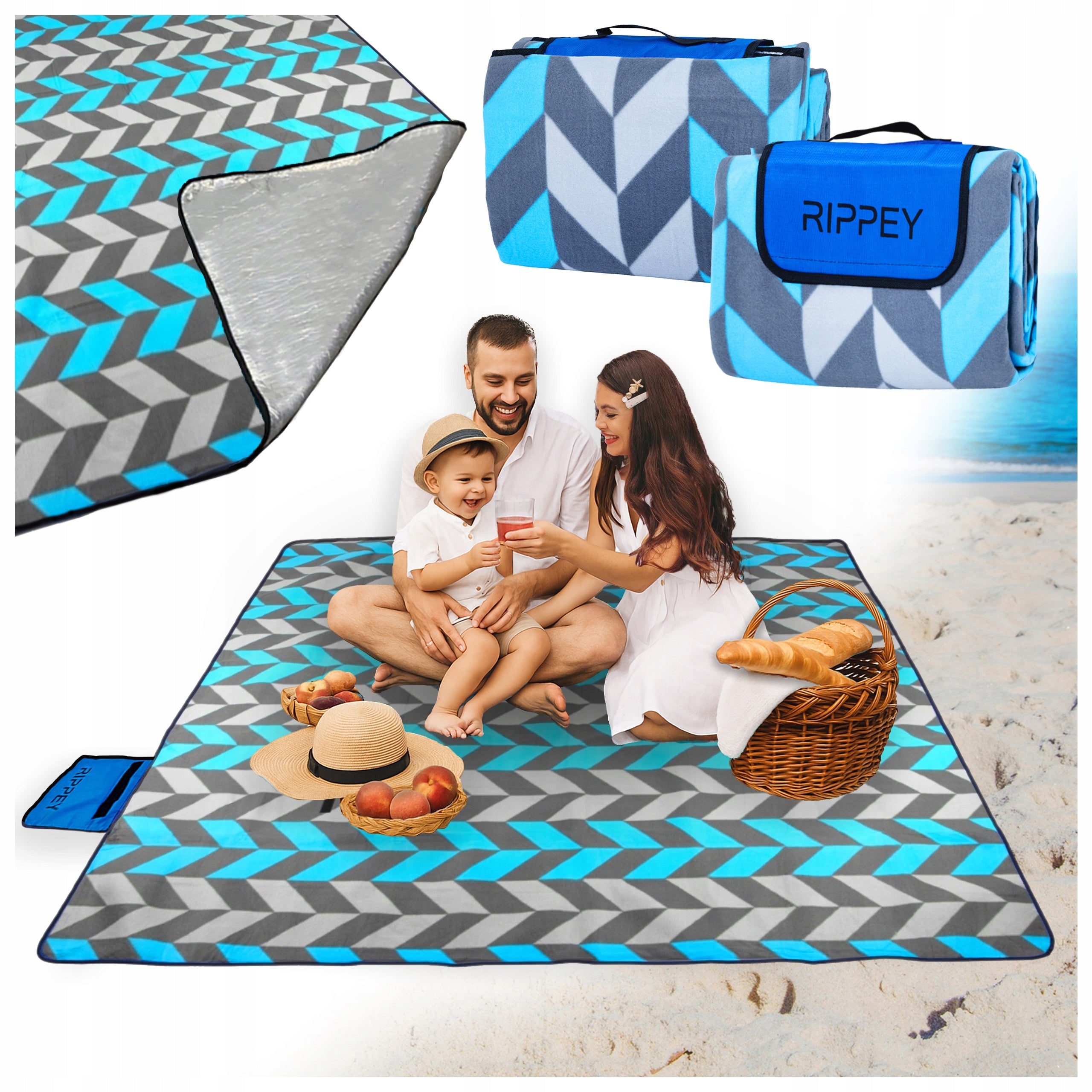 WATERPROOF PICNIC BLANKET, BEACH MAT WITH SANDY INSULATION 1C 2x2