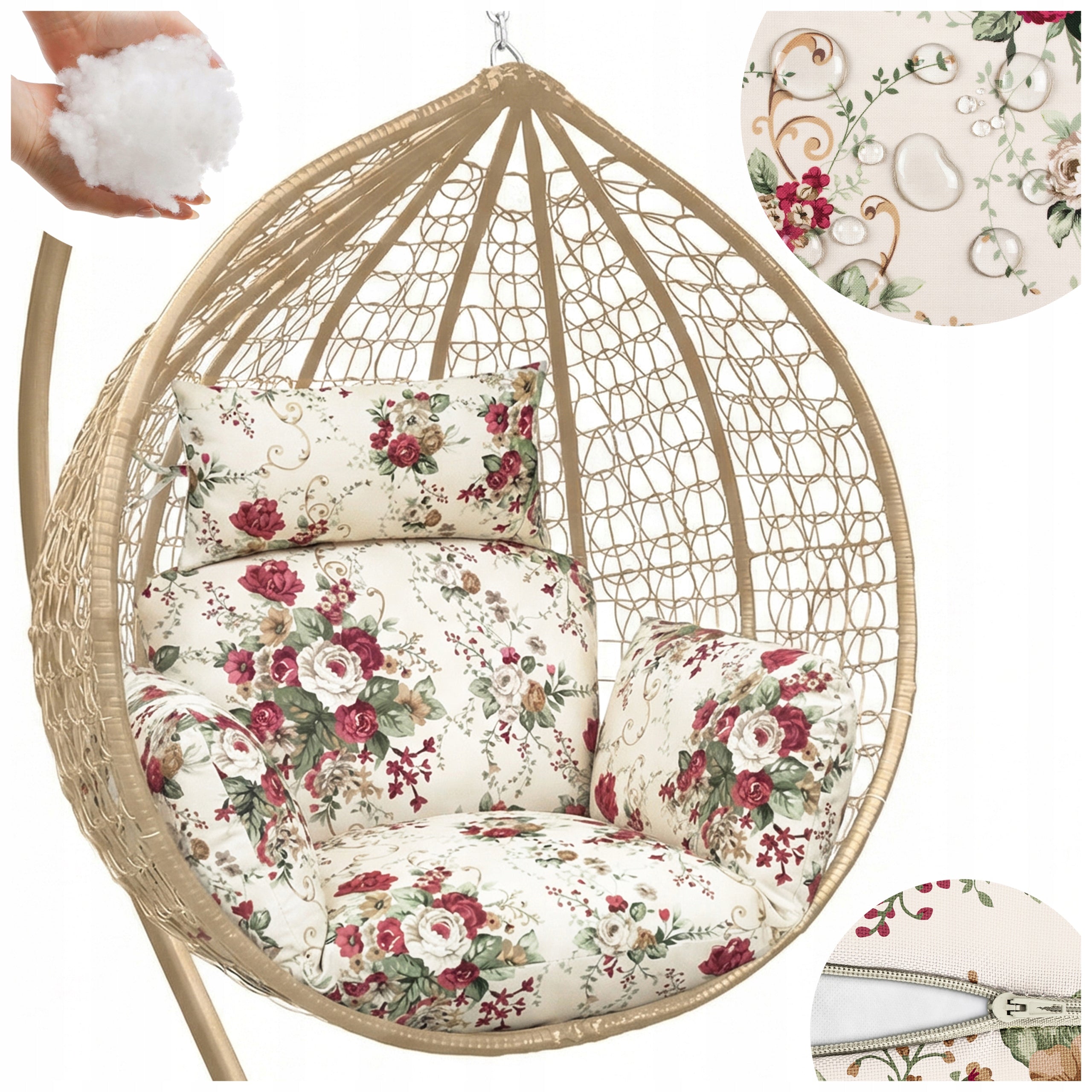 WATERPROOF SEAT CUSHION HANGING COCOON GARDEN SWING XXL HEADREST
