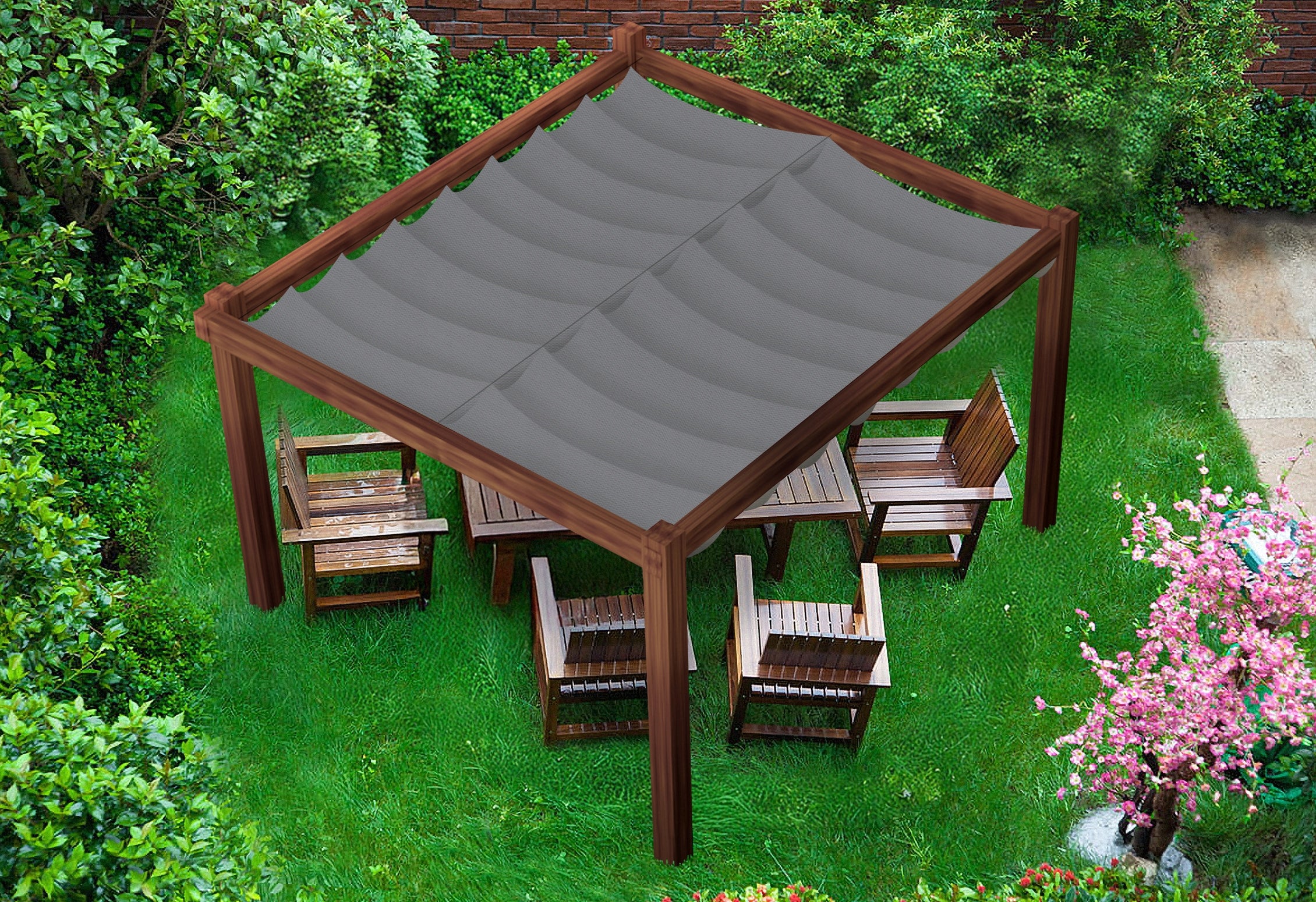 WATERPROOF SUNSHADE SAIL, EXTENDABLE, ROLLABLE FOR THE GARDEN, CUSTOM-SIZED