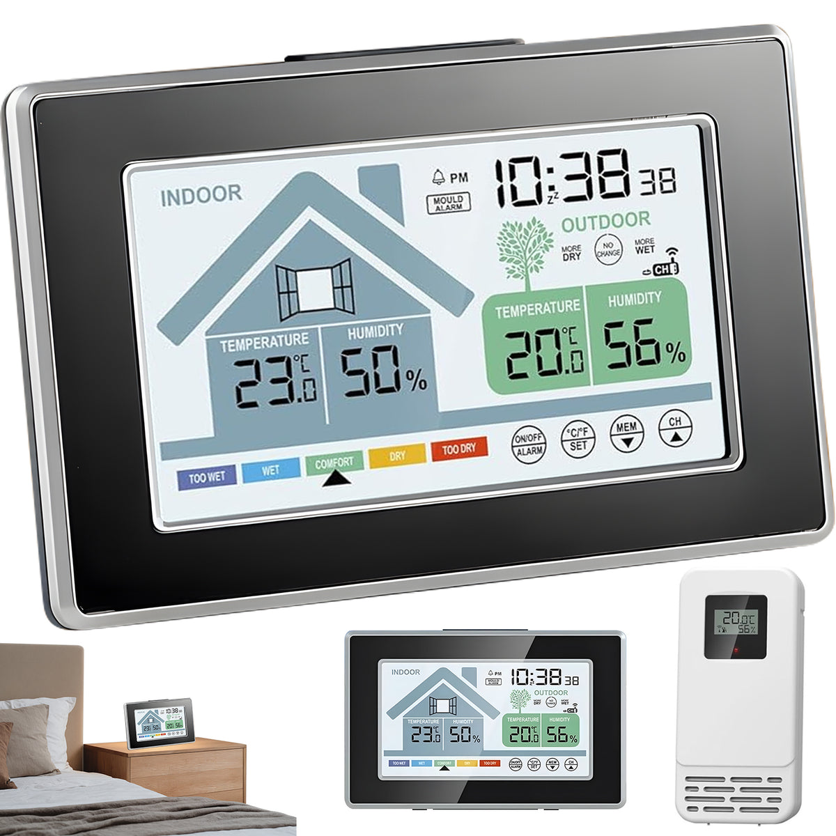 WEATHER STATION BAROMETER THERMOMETER HYGROMETER + WIRELESS SENSOR