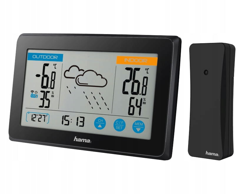 WEATHER STATION HAMA TEMPERATURE FORECAST HUMIDITY TOUCH SCREEN SENSOR