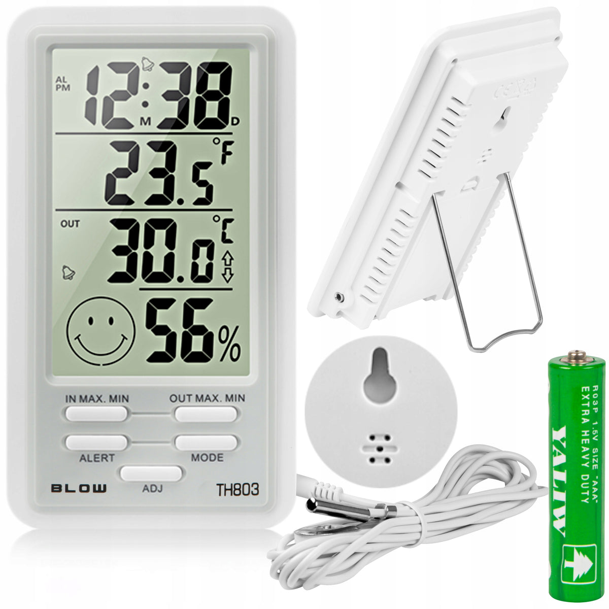 WEATHER STATION LCD THERMOMETER HYGROMETER CLOCK MAGNET BATTERY SET