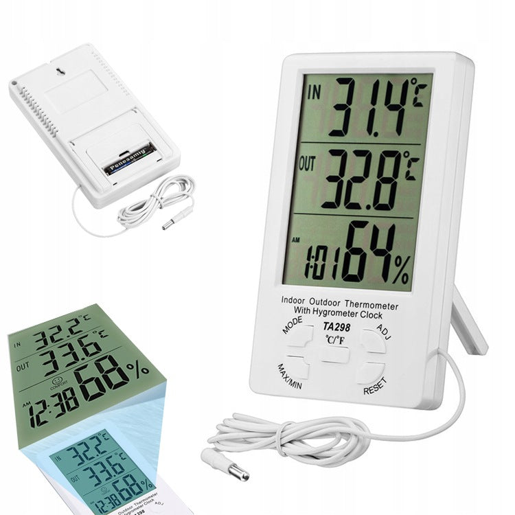 WEATHER STATION LCD THERMOMETER HYGROMETER CLOCK MAGNET BATTERY SET