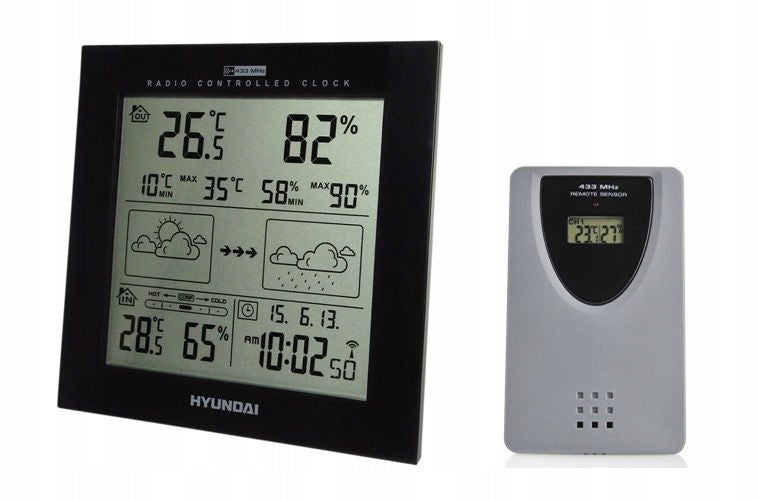 WEATHER STATION METEO DCF HYGROMETER HYUNDAI 2244B ALARM CLOCK THERMOMETER FORECAST